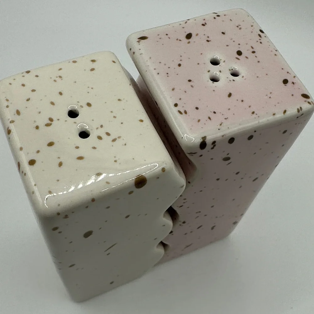 Unique Pink and White Ceramic Wave Salt and Pepper Shakers
